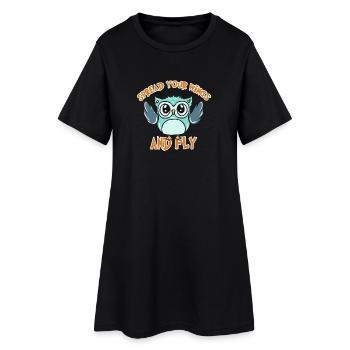 Eule - Frauen T-Shirt-Kleid - Schwarz - Vorne