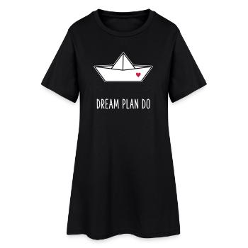 Dream Plan Do - Papierboot Schiffchen Herz - Frauen T-Shirt-Kleid - Schwarz - Vorne