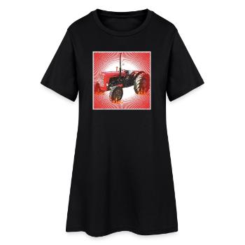 Roter Traktor mit Strahlendes Muster - Frauen T-Shirt-Kleid - Schwarz - Vorne