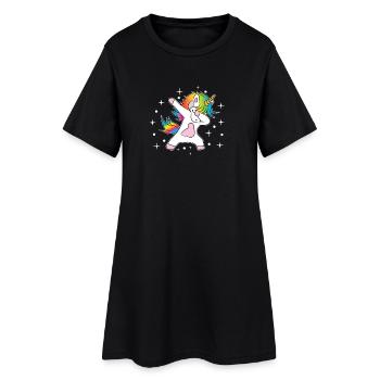 Einhorn Dab Regenbogen - Frauen T-Shirt-Kleid - Schwarz - Vorne