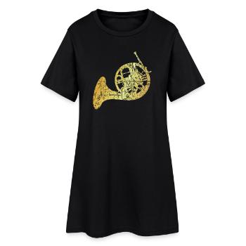 French Horn, Jagdhorn, Horn (Goldgelb) - Frauen T-Shirt-Kleid - Schwarz - Vorne