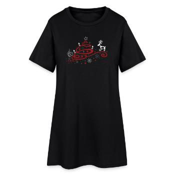 Christmas. Christmas tree with reindeer. - Women’s T-Shirt Dress - black - Front