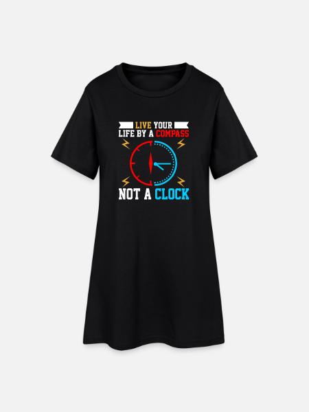 Wisdom Clock with Compass Motif - Women’s T-Shirt Dress - black