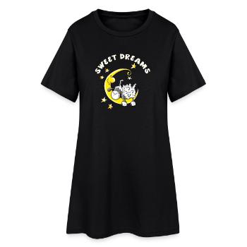 Sweet Dreams - Schaf im Mond - Comic - Frauen T-Shirt-Kleid - Schwarz - Vorne