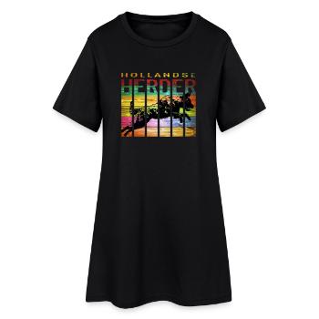 Hollandse Herder Rauhaar - Frauen T-Shirt-Kleid - Schwarz - Vorne
