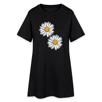 Daisies design in black and white - Women’s T-Shirt Dress - black - Front