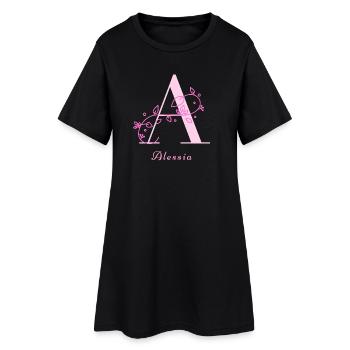 ALESSIA Namensshirt Blumen Buchstabe Damen - Frauen T-Shirt-Kleid - Schwarz - Vorne
