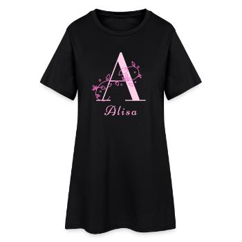 ALISA Namensshirt Blumen Buchstabe Damen - Frauen T-Shirt-Kleid - Schwarz - Vorne