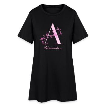 ALEXANDRA Namensshirt Blumen Buchstabe Damen - Frauen T-Shirt-Kleid - Schwarz - Vorne