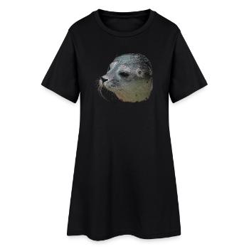 Canvas look seal head, designs for bathroom - Women’s T-Shirt Dress - black - Front