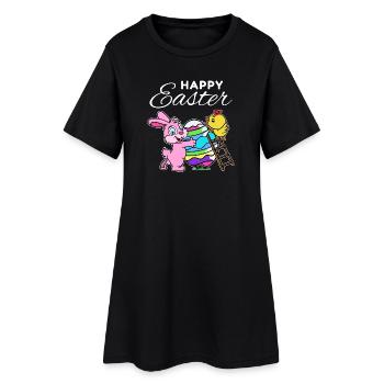 Happy easter bunny easter bunny chick hen egg - Women’s T-Shirt Dress - black - Front