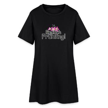Endlich Frühling Blumen Jahreszeit Spruch - Frauen T-Shirt-Kleid - Schwarz - Vorne