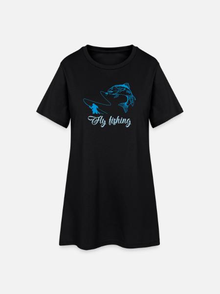 Fliegenfischen Fisch - Frauen T-Shirt-Kleid - Schwarz
