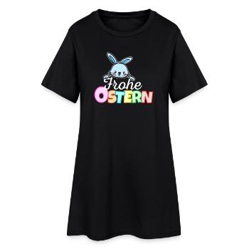Osterhase Frohe Ostern Gesicht Süß Osterhäschen - Frauen T-Shirt-Kleid - Schwarz - Vorne