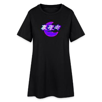 Moon Midnight Kanji Glitch - Frauen T-Shirt-Kleid - Schwarz - Vorne