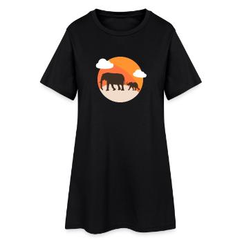 Silhouette Éléphants au Sunset Orange - Robe T-shirt Femme - noir - Devant