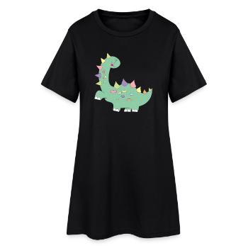 little green dinosaur with colorful dots - Women’s T-Shirt Dress - black - Front