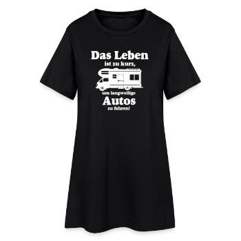 Zu kurz für langweilige Autos - Frauen T-Shirt-Kleid - Schwarz - Vorne