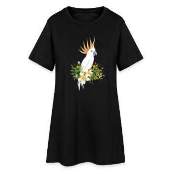 Oiseau cacatoès avec des plantes et des fleurs luxuriantes - Robe T-shirt Femme - noir - Devant