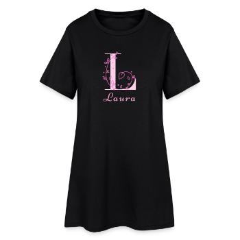 LAURA Nom Chemise Fleurs Lettres Femmes - Robe T-shirt Femme - noir - Devant