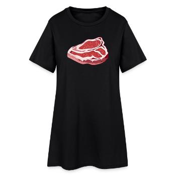 prächtiges rohes T Bone Steak für Grillpartys - Frauen T-Shirt-Kleid - Schwarz - Vorne