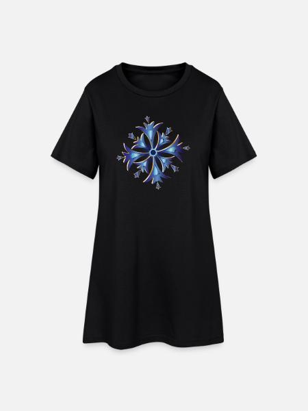 stilisiertes Kornblumen Amulett in Blau und Gold - Frauen T-Shirt-Kleid - Schwarz