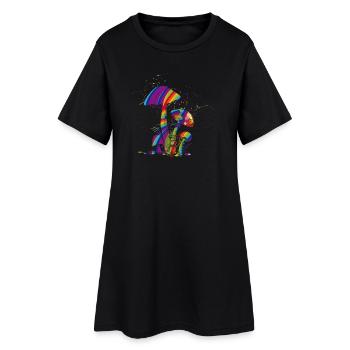 Champignons fantaisie colorés en peinture fluorescente - Robe T-shirt Femme - noir - Devant
