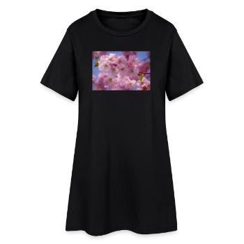 Fleurs de cerisier suivies de fleurs roses - Robe T-shirt Femme - noir - Devant