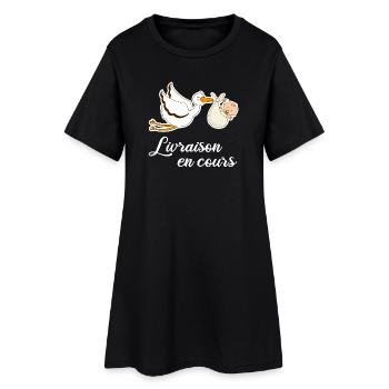 Livraison en cours cigogne grossesse - Robe T-shirt Femme - noir - Devant