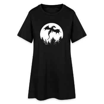 Drache vor Mond in einem Wald - Frauen T-Shirt-Kleid - Schwarz - Vorne