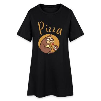 Lustiger Sloth mit Pizza - Frauen T-Shirt-Kleid - Schwarz - Vorne