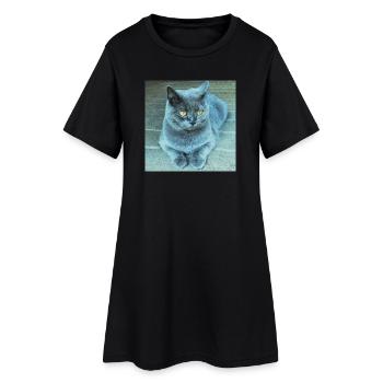 Chat Gris-Bleu aux Yeux Dorés - Robe T-shirt Femme - noir - Devant