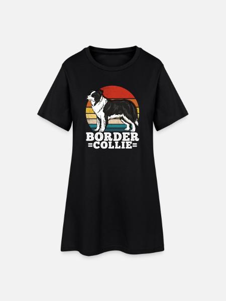 Border Collie Retro - Frauen T-Shirt-Kleid - Schwarz