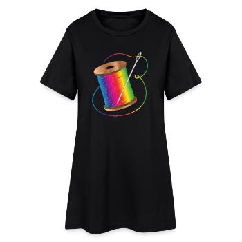 fil à coudre lumineux aux couleurs arc-en-ciel avec aiguille - Robe T-shirt Femme - noir - Devant