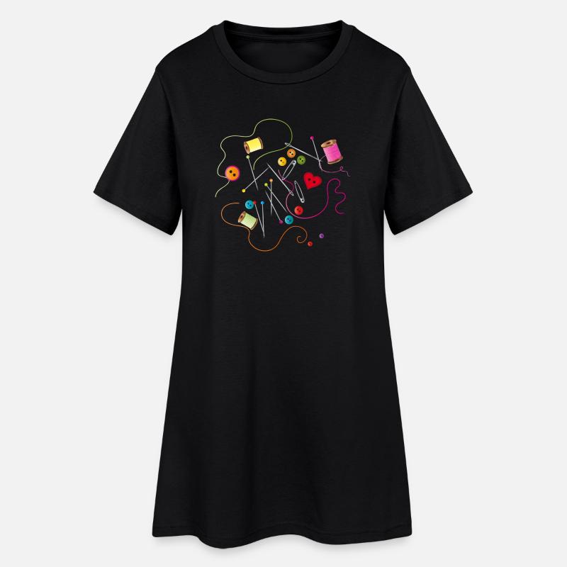 Sewing utensils buttons, needle, thread and sewing thread - Women’s T-Shirt Dress - black