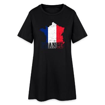 France Flag Map with Bold FRANCE Text - Women’s T-Shirt Dress - black - Front