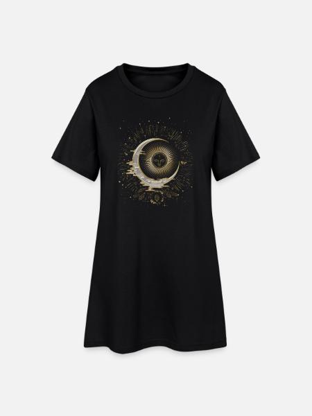 Die Sonne und der Mond mit Sternen - Frauen T-Shirt-Kleid - Schwarz