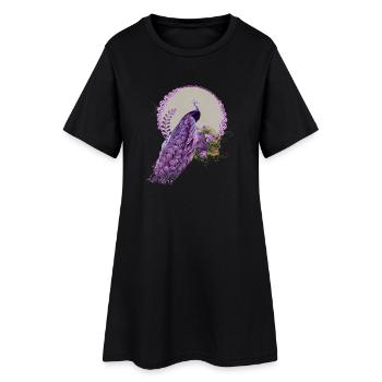 Magnifique paon et fleurs aux couleurs violettes. - Robe T-shirt Femme - noir - Devant