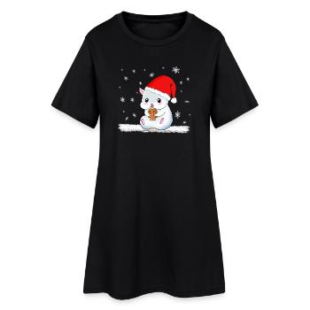 Hamster Weihnachten Süß Keks Schnee Geschenk Niedl - Frauen T-Shirt-Kleid - Schwarz - Vorne