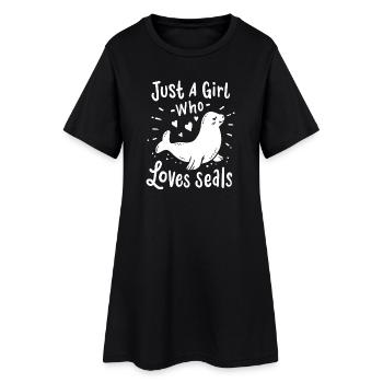 Seelöwe Robbe - Frauen T-Shirt-Kleid - Schwarz - Vorne