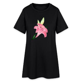 fleur de lys rose avec deux bourgeons - Robe T-shirt Femme - noir - Devant