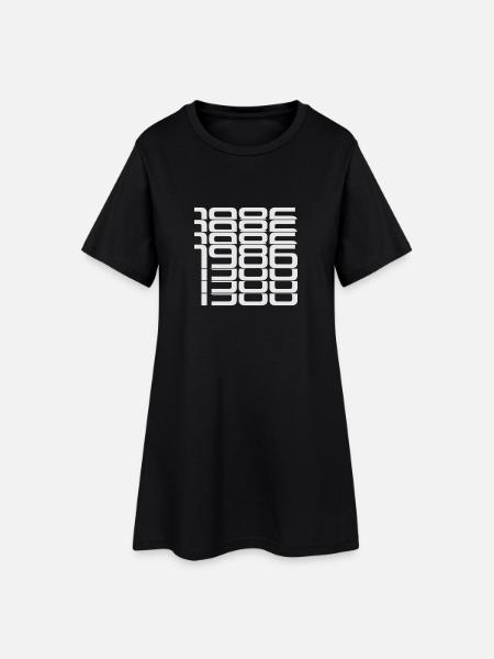1986 Stack Ziffern Muster - Frauen T-Shirt-Kleid - Schwarz
