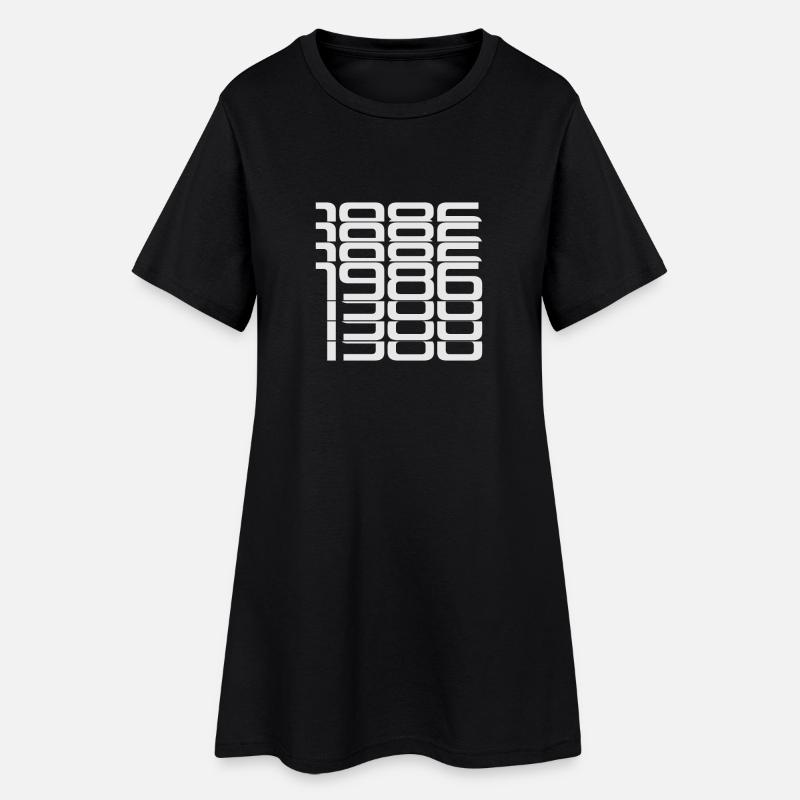 1986 Stack Ziffern Muster - Frauen T-Shirt-Kleid - Schwarz