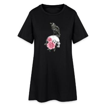 Crâne avec roses et corbeau - Robe T-shirt Femme - noir - Devant