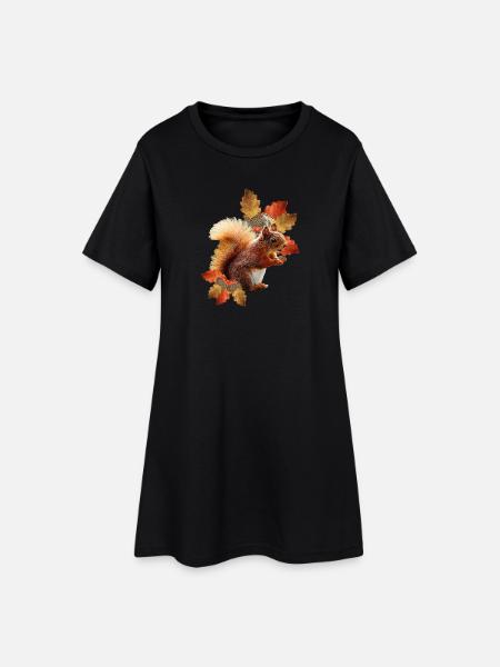 Motif écureuil avec feuilles de chêne, femme d’automne - Robe T-shirt Femme - noir