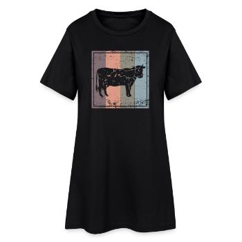 Kuh - Frauen T-Shirt-Kleid - Schwarz - Vorne