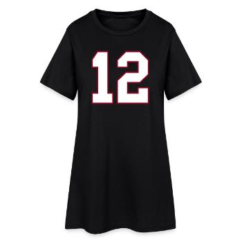 12 College-Jersey Nummern-Print - Frauen T-Shirt-Kleid - Schwarz - Vorne