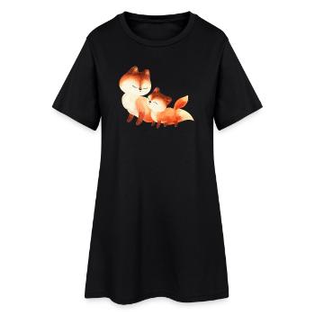 Peinture aquarelle des deux renards câlins - Robe T-shirt Femme - noir - Devant
