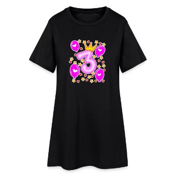 3rd Birthday Girl Balloons Crown Stars - Women’s T-Shirt Dress - black - Front
