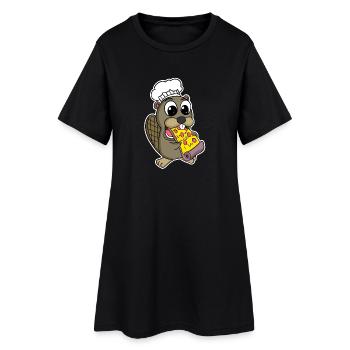 Beaver eats pizza chef gourmet - Women’s T-Shirt Dress - black - Front